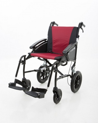 Excel G-Logic Lightweight Transit Wheelchair 20'' Black Frame and Red Upholstery Wide Seat